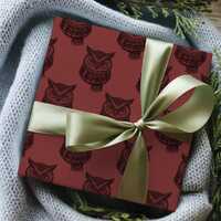 Luxury Burgundy Owl Wrapping Paper with Plaid Scarf Woodsy Elegant Christmas Gift Wrap