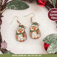 Christmas Owl Earrings SVG DXF PDF Laser Cut File (Digital Download)