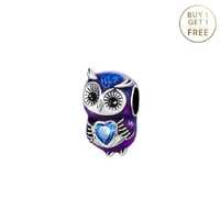 Genuine Sterling Silver 925 Bracelet Charm • Small Owl & Heart Charm • Pando