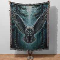 Owl Woven Blanket - Nordic Forest Design Throw, Premium Home Decor Gift