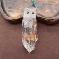 Carved Natural Drusy White Quartz Owl Gemstone Pendant Bead, Popular Carved Stone Animal Pendant, Un