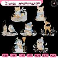 Christmas Snowman Bird Reindeer Owl Mouse Fox Embroidery Bundle, Merry Christmas Shirt Idea, Winter 