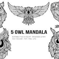 Owl Mandala Coloring Pages | Boho Animal Line Art (PDF/PNG/JPG)