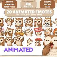 20 Animated Kawaii Owl Emotes GIF Pack: Chibi Twitch Discord Emotes (Digital Download)