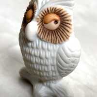 Vintage Hallmark Owl Figurine Miniature 1981 Winking White and Brown Owl on Branch EUC