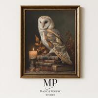 Antique Barn Owl Portrait - Moody Vintage Wildlife Art, Rustic Farmhouse Decor, Detailed Feathers, P