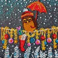 Owl Bead Embroidery Kit, 3D Beadwork Christmas Design, DIY Beading Craft For Adults, Handmade Needle