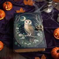 Night Owl Journal – Celestial Art, Mystical Forest, Vintage Pages, Gothic Spellbook, Halloween