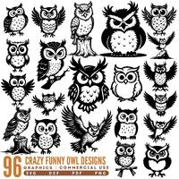 Crazy Funny Owl Designs Svg Png Pdf & Dxf Bundle for Cricut and Silhouette Owl Craft Projects in