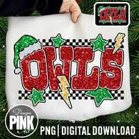 Owls Christmas Glitter PNG | Game Day Lightning Bolt Sublimation | Trendy Mascot Digital Download | 