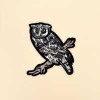 Silver Owl Patch Iron On 1pc- Black Owl Bird Patch Nocturnal Forest Animal Badge, Owl Applique Patch