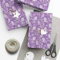 White Barn Owl Pattern Gift Wrap, Purple Floral Owl Wrapping Paper Sheets