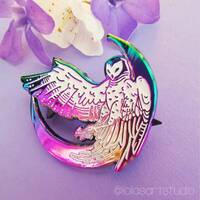 Celestial, moon, owl, Stolas, harajuku, moon, silver, enamel pin by Lola's art