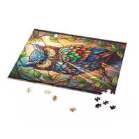 Stained Glass Owl Puzzle (120, 252, 500-Piece) - Ethereal AI Art, Fantasy Home Decor, Unique Gift fo
