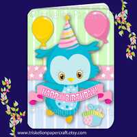 Girls Birthday Owl Card Making Kit with Decoupage and Envelope Printable Instant Digital Download