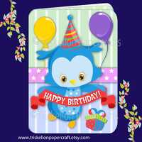 Boys Birthday Owl Card Making Kit with Decoupage and Envelope Printable Instant Digital Download