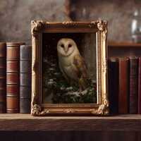 Barn Owl Christmas Art Print: Winter Rustic Home