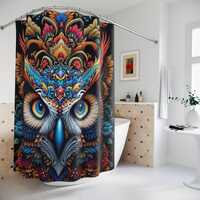 Colorful Ornate Owl Shower Curtain | Boho Mandala Bathroom Decor