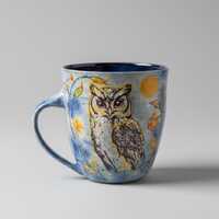 Kind Owl Mug: Wheel-Thrown Ceramic, Hand-Painted Stoneware