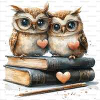 24 Owl Couple Clipart | Wise Bird Romance | Heart-shaped Glasses | Printable Watercolor Art | High Q