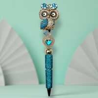 Blue Polka Dot Owl Rhinestone Pen: Jeweled Desk Accessory