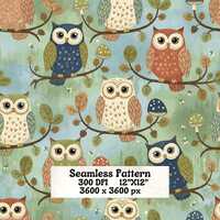 Owl Seamless Pattern PNG, Digital Download, Digital Paper, Cute Owl Pattern
