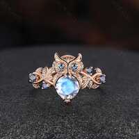 Vintage Owl Moonstone Ring Unique Owl Rose Gold Engagement Rings Alexandrite Cluster Ring Nature Ins