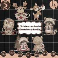 Christmas Animals Embroidery File, Cute Reindeer Owl Raccoon Embroidery Design, Farm Animals Shirt I