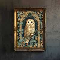 William Morris Tawny Owl Art Print Botanical Bird Wall Art Arts And Crafts Style Nature Design Vinta