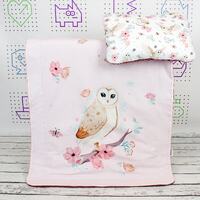Owl in Flowers Baby Bedding Set – Cotton & Minky Blanket with Crib Pillow