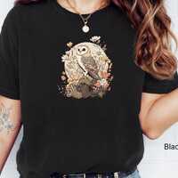 Cottage Core Barn Owl T-shirt, Vintage Floral Tee Wildlife Nature Shirt Botanical Fern Vintage Gift 
