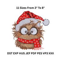 Christmas Owl Embroidery Design &ndash; Red Scarf Winter Bird &ndash; 11 Sizes &ndash; Digital Machi