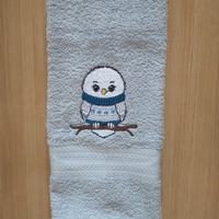 WINTER OWL Christmas Embroidered Hand Towel, Bathroom Kitchen Towel