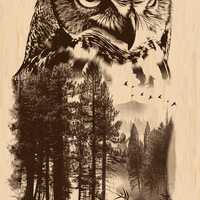 Silver Pack®! Owl & Deer Forest Double Exposure Laser Engraving File PNG, JPEG, Wildlife Art