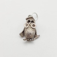 Vintage 925 Sterling Silver Owl Charm Wise Bird Pendant Academic Graduation Gift Bracelet Necklace J