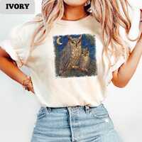 stained glass owl shirt, Great horned owl T-Shirt, mosaic bird tshirt, night owl, winter night woodl