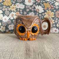 Vintage Ceramic Owl Mug &ndash; Small Brown & Orange Quirky Retro Cup