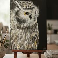 Horned Owl Acrylic Painting, Master Raptor Art, 9x12
