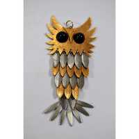 Vintage Retro Owl Pendant Two-Toned Gold & Silver Articulated Large Decorative 5.5"
