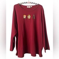 Quacker Factory Women&rsquo;s Festive Red Top with Owl and Nature Embroidery Size 3X