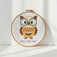 Owl Cross Stitch Pattern: Whimsical Wise Animal with Glasses (PDF Download)