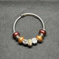 Brown & Beige Owl Beaded Cuff Adjustable Bracelet
