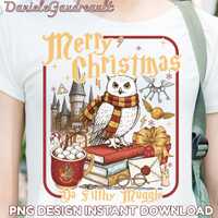 Christmas Owl PNG, Winter Wizard Shirt, Hedwig Style Art, Festive Magical Gift Download, Fantasy Mov
