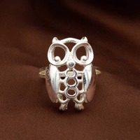 German Silver Filigree Owl Ring, Textured Wing Animal Statement Ring, Wise Owl Gift Jewelry, Wedding
