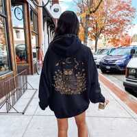 Moonlit Owl Celestial Hoodie, Woodland Animal Hoodie, Moon And Stars Sweatshirt, Wildflowers Forestc