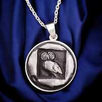 Athena Symbol Pendant Athenian Owl Coin 18k Gold Plated Sterling Silver Pendant