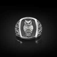 Owl The Sign of Wisdom Pinky Ring for Men in Sterling Silver, Tiny Bird Ring for Nature Wedding Silv