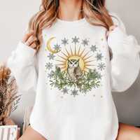 Celestial Owl Sweatshirt: Yule Solstice Owlcore Crewneck