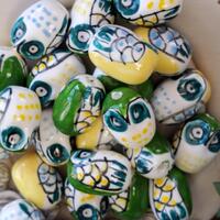 Ceramic Owl Beads, Handmade Owl Beads, Hand painted Beads, Owl Beads, 21mm x 16mm beads, 3mm hole, U