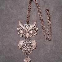 Vintage Huge Owl Pendant Necklace Articulated Moveable
